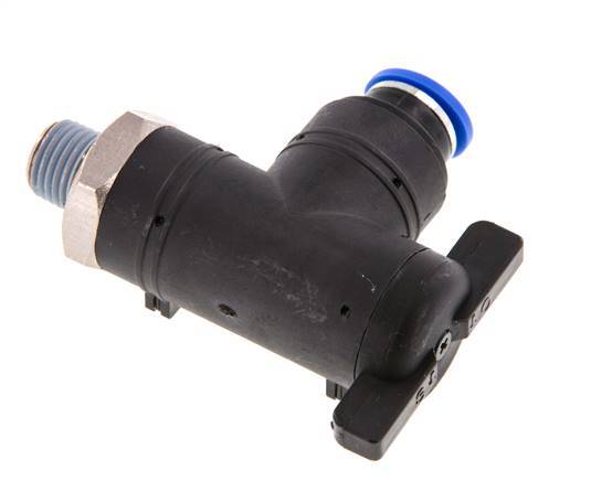 Válvula de bola de codo de 2 vías 10 mm - R1/4'' Plástico/Latón