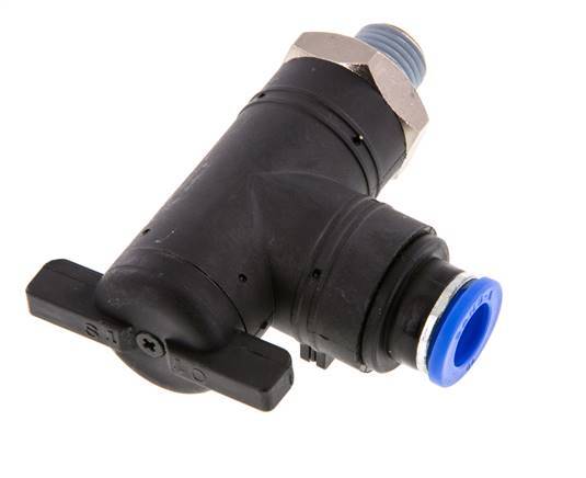 Válvula de bola de codo de 2 vías 10 mm - R1/4'' Plástico/Latón