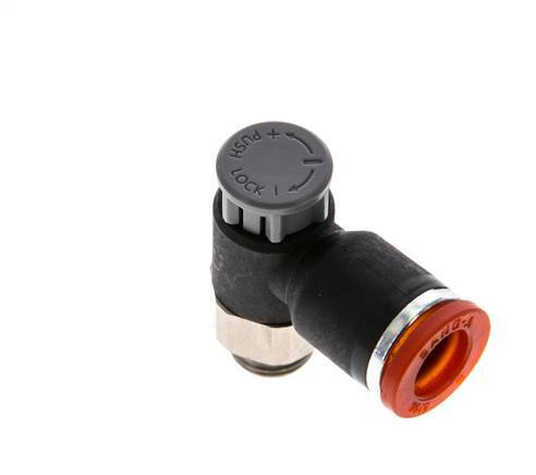 Válvula de control de flujo Codo de medición 8 mm - G1/8'' Latón/PA 66 Tuerca de seguridad