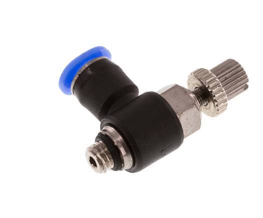 Codo de salida del silenciador de control de flujo 4 mm - M5 Latón/PBT