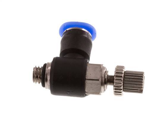 Codo de salida del silenciador de control de flujo 4 mm - M5 Latón/PBT