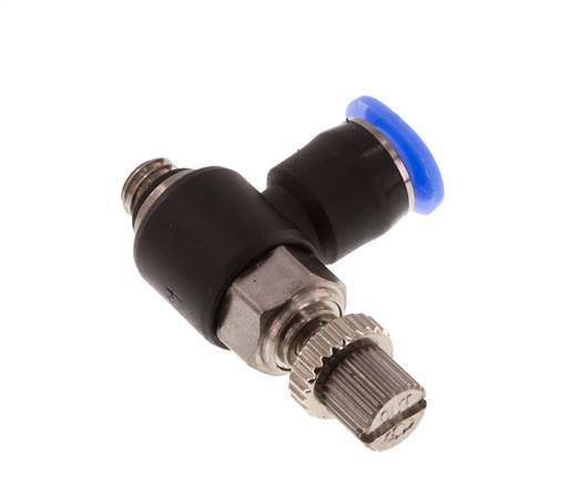 Codo de salida del silenciador de control de flujo 4 mm - M5 Latón/PBT