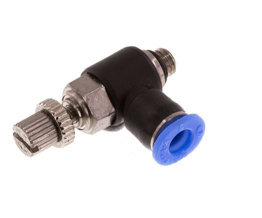 Codo de salida del silenciador de control de flujo 4 mm - M5 Latón/PBT