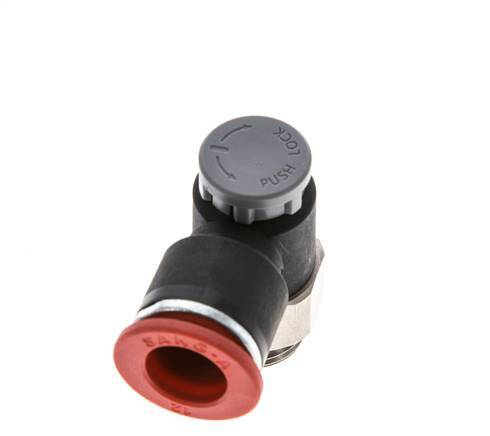 Válvula de control de flujo Codo de entrada de medidor 12 mm - G3/8'' Latón/PA 66 Tuerca de seguridad