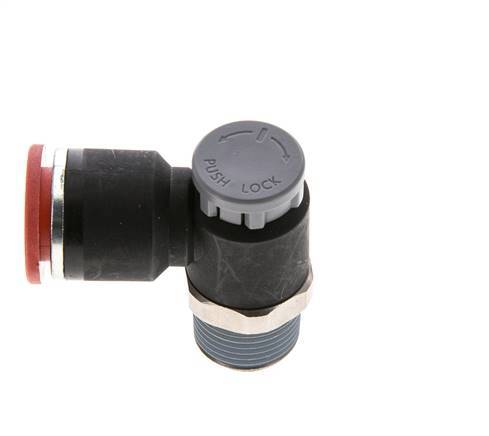 Válvula de control de flujo Codo de medición 12 mm - R3/8'' Latón/PA 66 Tuerca de seguridad