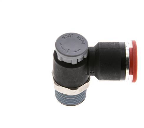 Válvula de control de flujo Codo de medición 12 mm - R3/8'' Latón/PA 66 Tuerca de seguridad