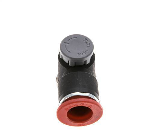 Válvula de control de flujo Codo de medición 12 mm - R3/8'' Latón/PA 66 Tuerca de seguridad