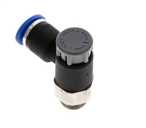 Válvula reguladora de caudal Codo de salida de contador 6 mm - G1/8'' Latón/PA 66 Tuerca de seguridad