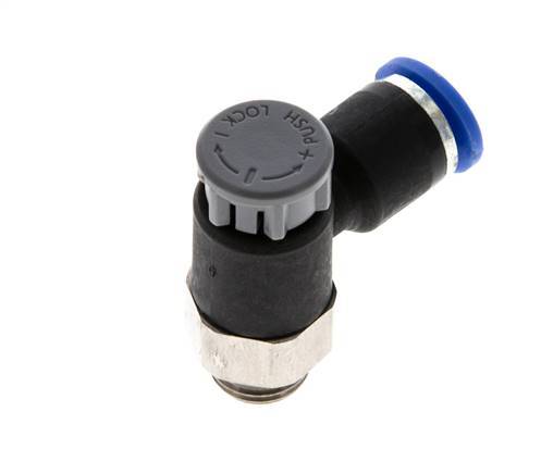 Válvula reguladora de caudal Codo de salida de contador 6 mm - G1/8'' Latón/PA 66 Tuerca de seguridad