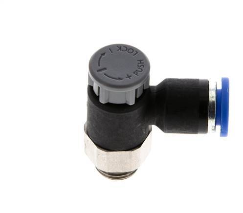 Válvula reguladora de caudal Codo de salida de contador 6 mm - G1/8'' Latón/PA 66 Tuerca de seguridad