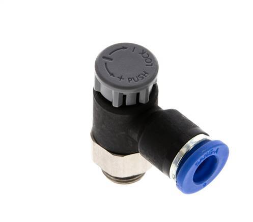 Válvula reguladora de caudal Codo de salida de contador 6 mm - G1/8'' Latón/PA 66 Tuerca de seguridad