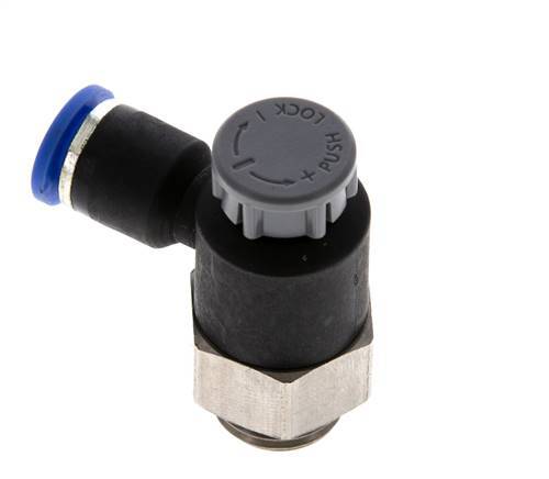 Válvula reguladora de caudal Codo de salida de contador 6 mm - G1/4'' Latón/PA 66 Tuerca de seguridad