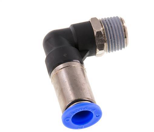 Racor de 12mm y R1/2'' Codo macho autoblocante Latón/PBT 0-10bar (0-145psi)