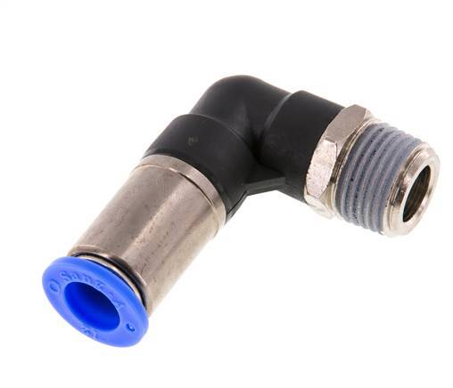 Racor de 12mm y R1/2'' Codo macho autoblocante Latón/PBT 0-10bar (0-145psi)