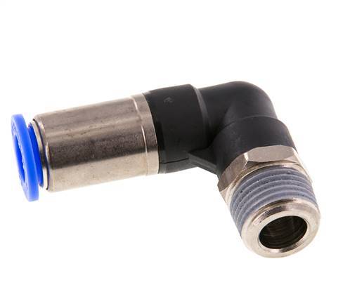 Racor de 12mm y R1/2'' Codo macho autoblocante Latón/PBT 0-10bar (0-145psi)