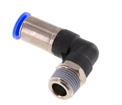 Racor de 12mm y R1/2'' Codo macho autoblocante Latón/PBT 0-10bar (0-145psi)