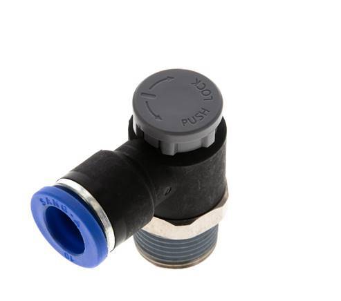 Válvula de control de flujo Codo de salida del medidor 10 mm - R3/8'' Latón/PA 66 Tuerca de seguridad