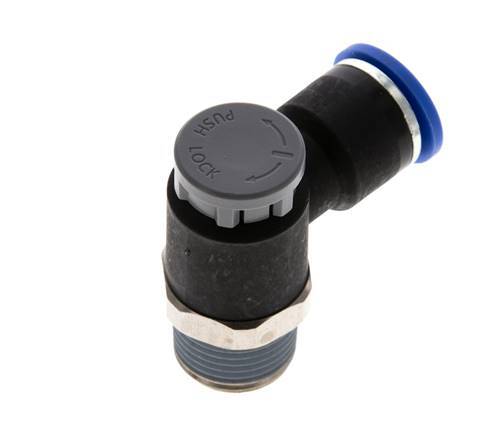Válvula de control de flujo Codo de salida del medidor 10 mm - R3/8'' Latón/PA 66 Tuerca de seguridad