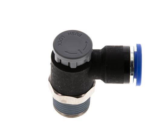 Válvula de control de flujo Codo de salida del medidor 10 mm - R3/8'' Latón/PA 66 Tuerca de seguridad