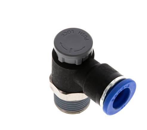 Válvula de control de flujo Codo de salida del medidor 10 mm - R3/8'' Latón/PA 66 Tuerca de seguridad