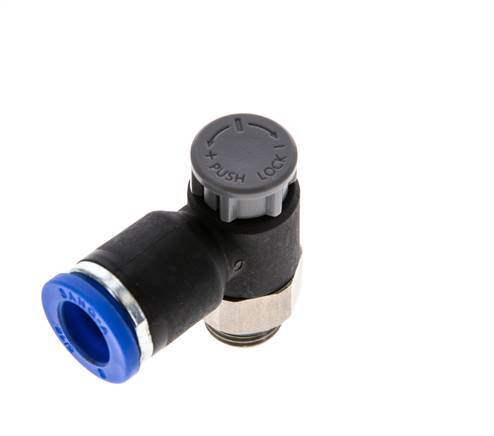 Válvula reguladora de caudal Codo de salida de contador 8 mm - G1/8'' Latón/PA 66 Tuerca de seguridad