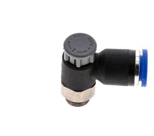 Válvula reguladora de caudal Codo de salida de contador 8 mm - G1/8'' Latón/PA 66 Tuerca de seguridad