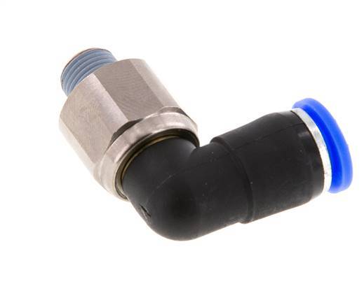 Codo de 8 mm y R1/8'' Junta giratoria con rosca macho latón niquelado/PBT NBR giratorio