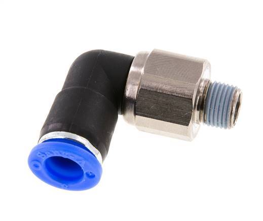 Codo de 8 mm y R1/8'' Junta giratoria con rosca macho latón niquelado/PBT NBR giratorio