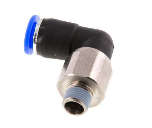 Codo de 8 mm y R1/8'' Junta giratoria con rosca macho latón niquelado/PBT NBR giratorio