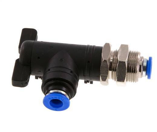 Válvula de bola de 2 vías con codo 6 mm de plástico/latón