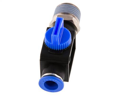 Válvula manual de cierre de 3/2 vías 10 mm - R1/2'' Plástico/Latón Ventilación del lado del tubo