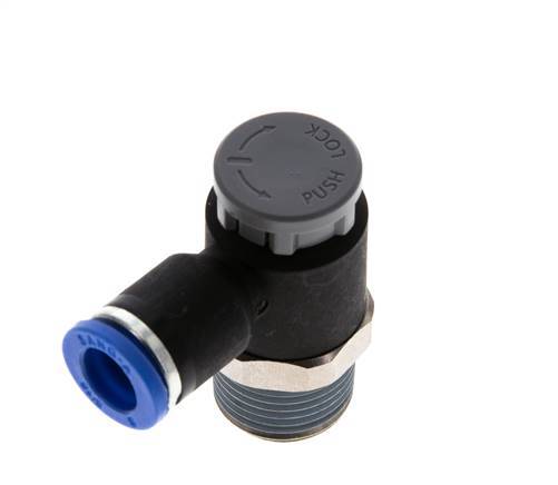 Válvula de control de flujo Codo de salida del medidor 8 mm - R3/8'' Latón/PA 66 Tuerca de seguridad