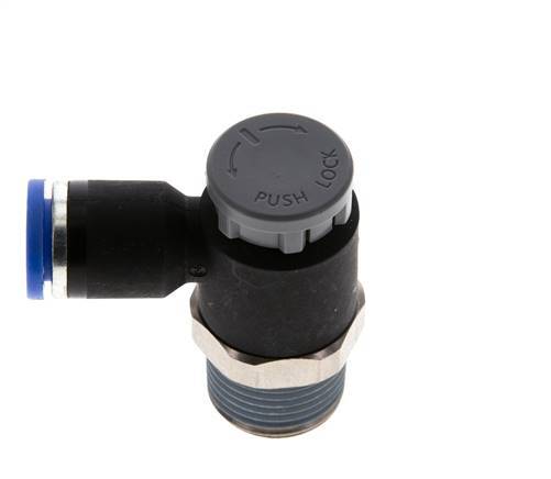Válvula de control de flujo Codo de salida del medidor 8 mm - R3/8'' Latón/PA 66 Tuerca de seguridad