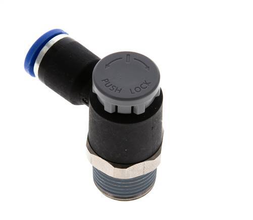 Válvula de control de flujo Codo de salida del medidor 8 mm - R3/8'' Latón/PA 66 Tuerca de seguridad