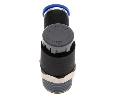 Válvula de control de flujo Codo de salida del medidor 8 mm - R3/8'' Latón/PA 66 Tuerca de seguridad