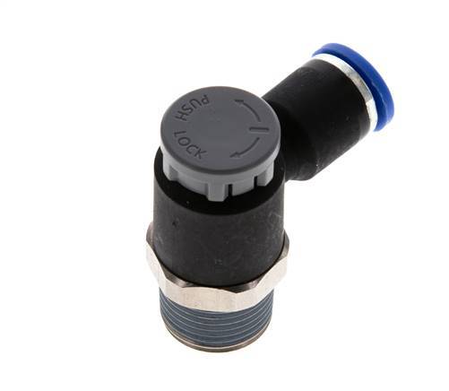 Válvula de control de flujo Codo de salida del medidor 8 mm - R3/8'' Latón/PA 66 Tuerca de seguridad