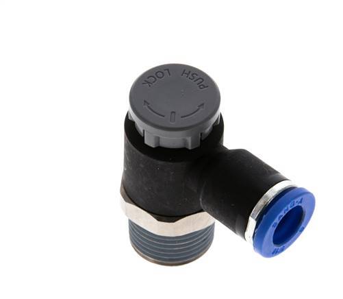 Válvula de control de flujo Codo de salida del medidor 8 mm - R3/8'' Latón/PA 66 Tuerca de seguridad