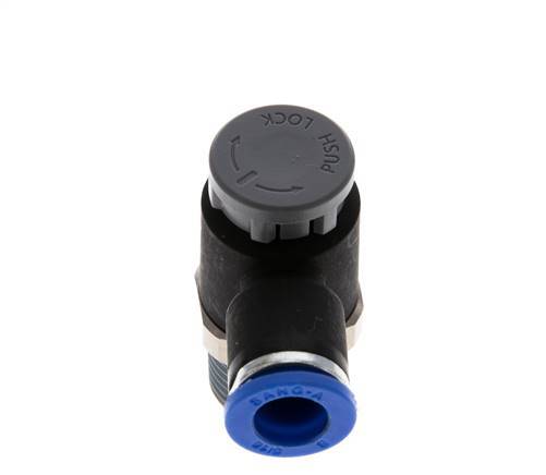 Válvula de control de flujo Codo de salida del medidor 8 mm - R3/8'' Latón/PA 66 Tuerca de seguridad