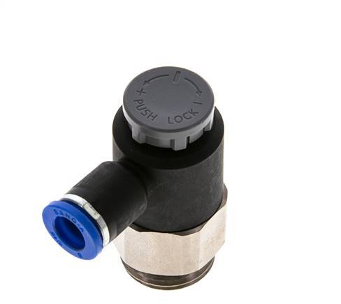 Válvula reguladora de caudal Codo de salida de contador 8 mm - G1/2'' Latón/PA 66 Tuerca de seguridad