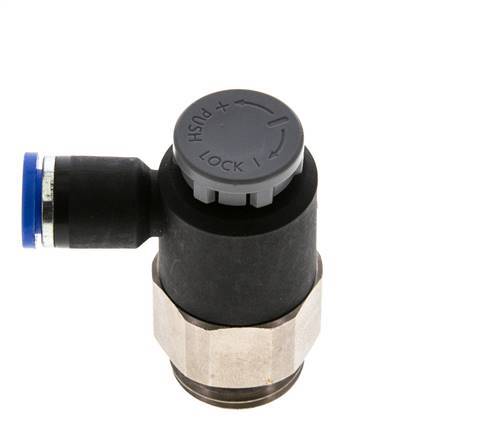 Válvula reguladora de caudal Codo de salida de contador 8 mm - G1/2'' Latón/PA 66 Tuerca de seguridad
