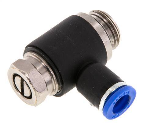 Codo de salida del silenciador de control de flujo 8 mm - G3/8'' Latón/PA 66 Tornillo ranurado
