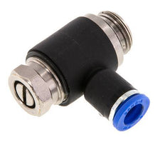Codo de salida del silenciador de control de flujo 8 mm - G3/8'' Latón/PA 66 Tornillo ranurado