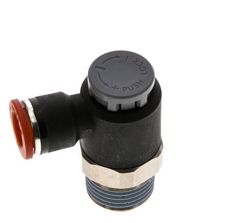 Válvula de control de flujo Codo de entrada al medidor 10 mm - R1/2'' Latón/PA 66 Tuerca de seguridad