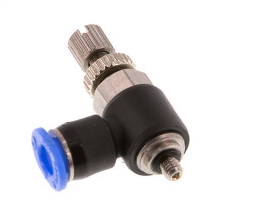 Codo de salida del silenciador de control de flujo 4 mm - M3 Latón/PBT