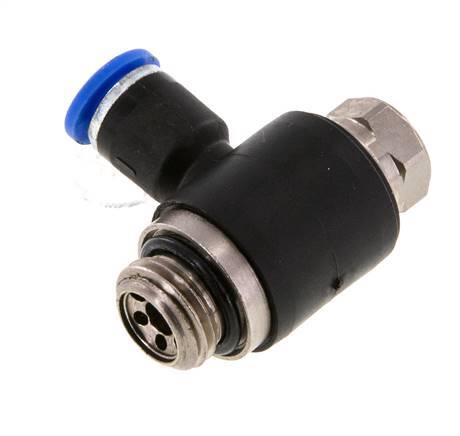 Codo de salida del silenciador de control de flujo 6 mm - G1/4'' Latón/PA 66 Tornillo ranurado