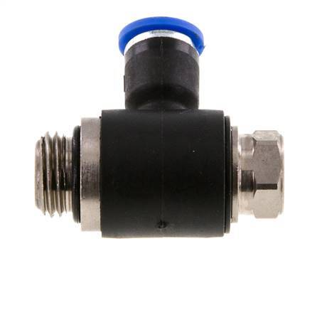 Codo de salida del silenciador de control de flujo 6 mm - G1/4'' Latón/PA 66 Tornillo ranurado