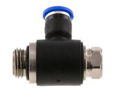Codo de salida del silenciador de control de flujo 6 mm - G1/4'' Latón/PA 66 Tornillo ranurado