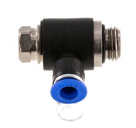 Codo de salida del silenciador de control de flujo 6 mm - G1/4'' Latón/PA 66 Tornillo ranurado