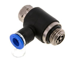 Codo de salida del silenciador de control de flujo 6 mm - G1/4'' Latón/PA 66 Tornillo ranurado