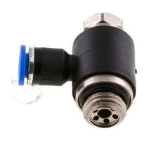 Codo de salida del silenciador de control de flujo 6 mm - G1/4'' Latón/PA 66 Tornillo ranurado